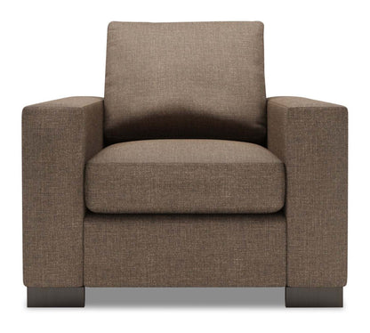 Fauteuil Track de Sofa Lab personnalisable de 38 po fabriqué au Canada en tissu d’apparence lin avec accoudoirs rectilignes - brun Luna Praline | TR302591