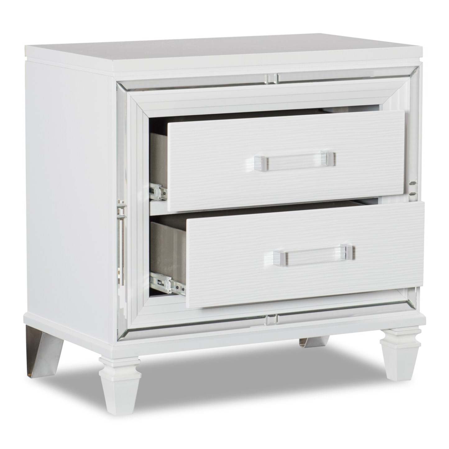 Table de nuit à 2 tiroirs Max Flashlight, 30 L x 30 H, Glam - Blanc | Table de nuit somptueuse Max de 30 po (L) x 30 po (H) à 2 tiroirs - blanche