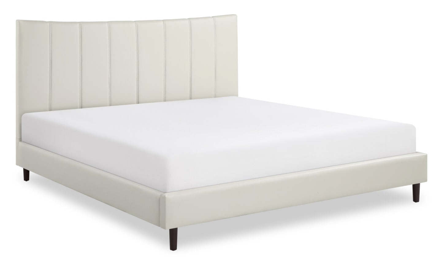 Lit plateforme Paseo en tissu de cuir végétalien taupe - Très grand lit | Lit plateforme rembourré Paseo en tissu de cuir végétalien taupe - format très grand lit