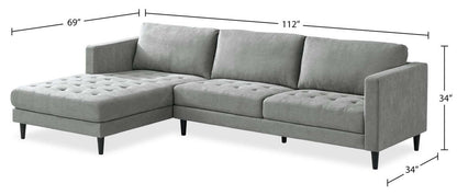Sofa sectionnel de gauche Metro 2 pièces en tissu avec fauteuil long et coussins de siège capitonnés - gris