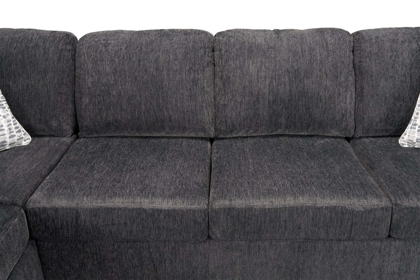 Fabriqué au Canada, canapé sectionnel de gauche Morgan 2 pièces en tissu de chenille avec sofa et coussins décoratifs - gris