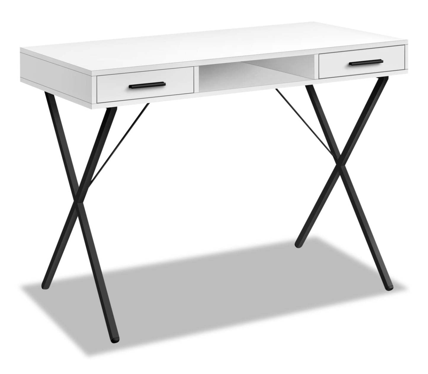 Bureau Rowan 42 avec 2 tiroirs et compartiment ouvert - Blanc|Bureau Rowan de 42 po à 2 tiroirs et compartiment ouvert - blanc