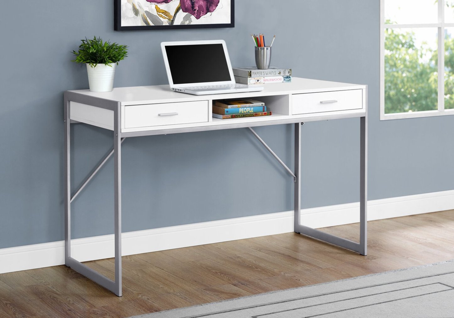 Bureau Xavier 48 avec 2 tiroirs et compartiment - Blanc|Bureau Xavier de 48 po à 2 tiroirs et compartiment - blanc