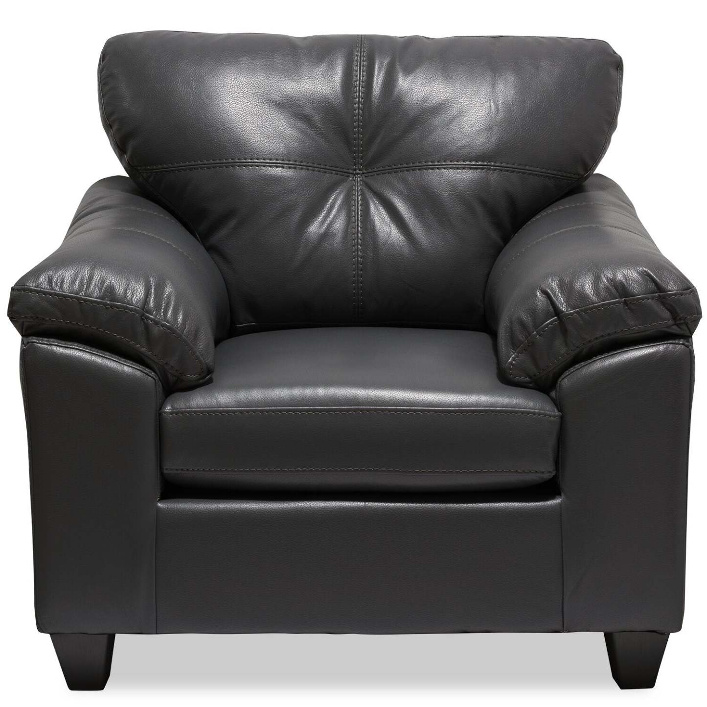 Fauteuil Addison de 42 po fabriqué au Canada en tissu d’apparence cuir avec coussin de dossier capitonné - gris