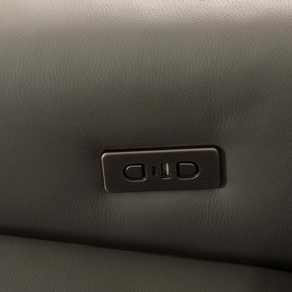 Sofa sectionnel de gauche à inclinaison électrique Valentino 3 pièces en cuir véritable avec appuie-têtes réglables - gris