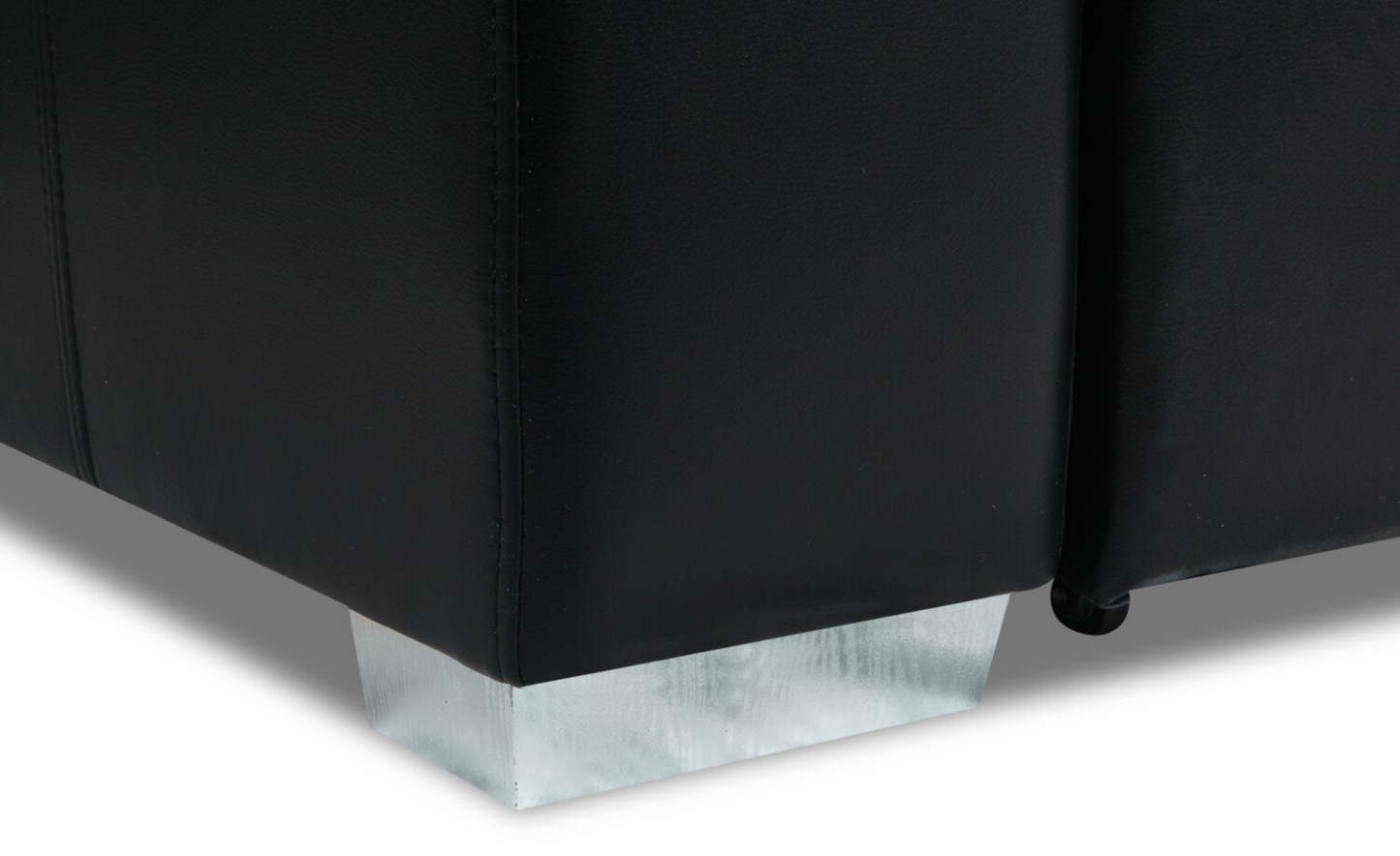 Canapé-lit sectionnel de gauche Drake 3 pièces en tissu d'apparence cuir avec pouf de rangement - noir