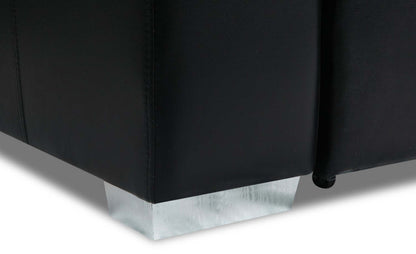 Canapé-lit sectionnel de gauche Drake 3 pièces en tissu d'apparence cuir avec pouf de rangement - noir