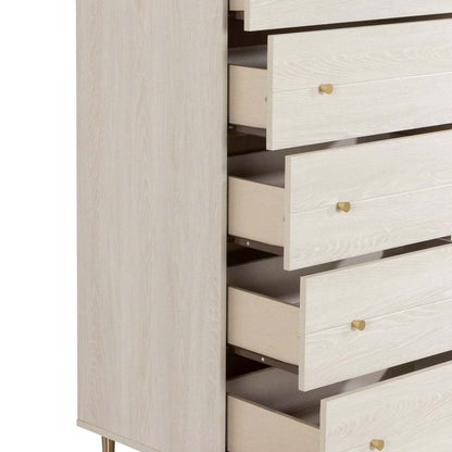 Commode de chambre à coucher Lake, 5 tiroirs, 29 L x 52 H, Fabriqué au Canada, Glam - Blanc | Commode verticale somptueuse Lake de 29 po (L) x 52 po (H) à 5 tiroirs pour la chambre à coucher, fabriquée au Canada - blanche
