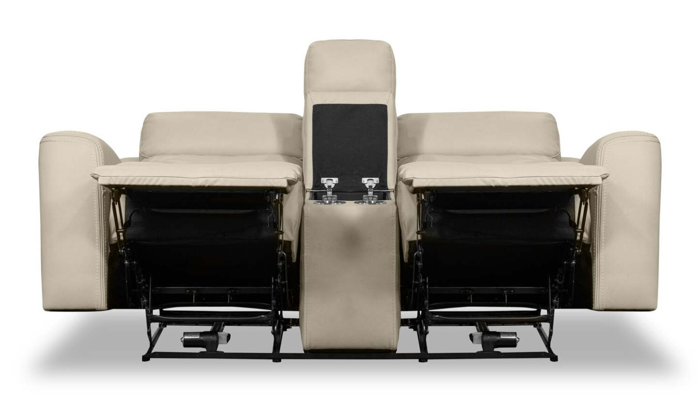 Scott Living Causeuse à inclinaison électrique Prescott 79 en cuir véritable avec appuie-tête électriques - Gris platine | Causeuse à inclinaison électrique Prescott de Scott Living de 79 po en cuir véritable avec appuie-têtes électriques - gris platine