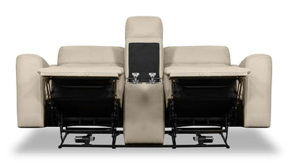 Scott Living Causeuse à inclinaison électrique Prescott 79 en cuir véritable avec appuie-tête électriques - Gris platine | Causeuse à inclinaison électrique Prescott de Scott Living de 79 po en cuir véritable avec appuie-têtes électriques - gris platine