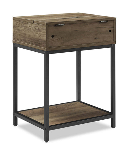 Table de nuit Akio à 1 tiroir avec rangement relevable, 18 L x 25,75 H - Marron/Noir | Table de nuit Akio de 18 po (l) x 25,75 po (H) à 1 tiroir avec dessus relevable et rangement - brune et noire