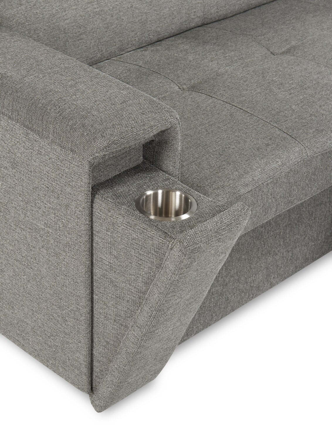 Savvy 2-Piece Right-Facing Linen-Look Fabric Sectional with Adjustable Headrests, Cupholders and USB Port - Grey | Canapé sectionnel droit Savvy 2 pièces en tissu d’apparence lin avec appuie-têtes réglables, porte-gobelets et port USB - gris