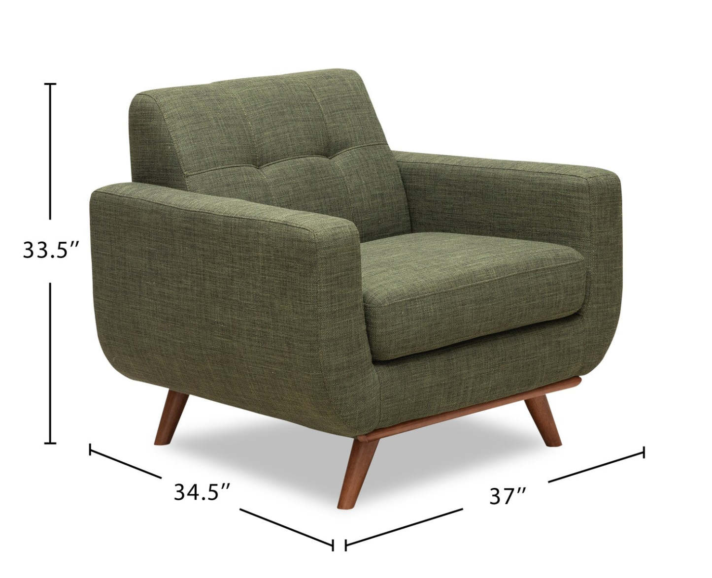 Fauteuil Freeman Kort &amp; Co. de 37 po en tissu d'apparence lin avec pattes en bois et coussin de dossier capitonné - vert avocat