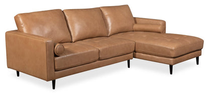 Edge 2-Piece Right-Facing Genuine Leather Sectional with Wood Legs and Removable Back Cushions - Brown | Sofa sectionnel droit Edge 2 pièces en cuir véritable avec pieds en bois et coussins de dossier amovibles - brun