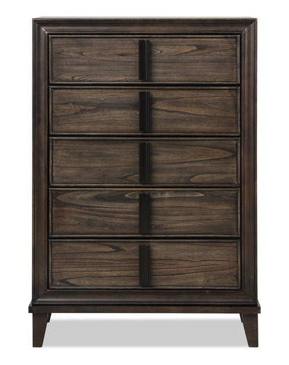 Commode de chambre à coucher Kane, 5 tiroirs, 35,4 L x 53 H - Marron | Commode verticale Kane de 35,4 po (L) x 53 po (H) à 5 tiroirs pour la chambre à coucher - brune