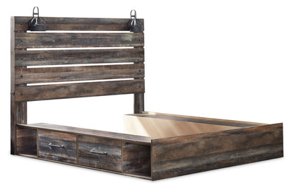 Lit plateforme de rangement latéral Abby avec éclairage à DEL et ports USB, brun - format très grand | Abby Platform Side Storage Bed with LED Lights & USB Ports, Brown - King Size…