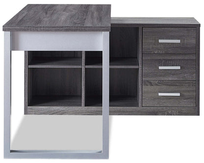 Bureau d'angle réversible Owen 55 avec 4 tiroirs et compartiments - Gris vieilli|Bureau en coin réversible Owen de 55 po à 4 tiroirs et compartiments - gris vieilli