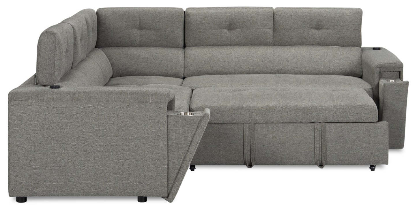 Savvy 2-Piece Right-Facing Linen-Look Fabric Sleeper Sectional with Adjustable Headrests - Grey | Sofa-lit sectionnel de droite Savvy 2 pièces en tissu d’apparence lin avec appuie-têtes réglables - gris