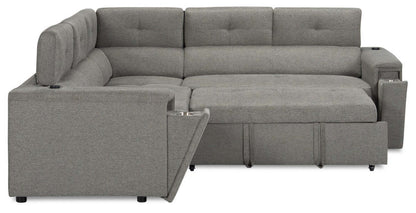 Savvy 2-Piece Right-Facing Linen-Look Fabric Sleeper Sectional with Adjustable Headrests - Grey | Sofa-lit sectionnel de droite Savvy 2 pièces en tissu d’apparence lin avec appuie-têtes réglables - gris