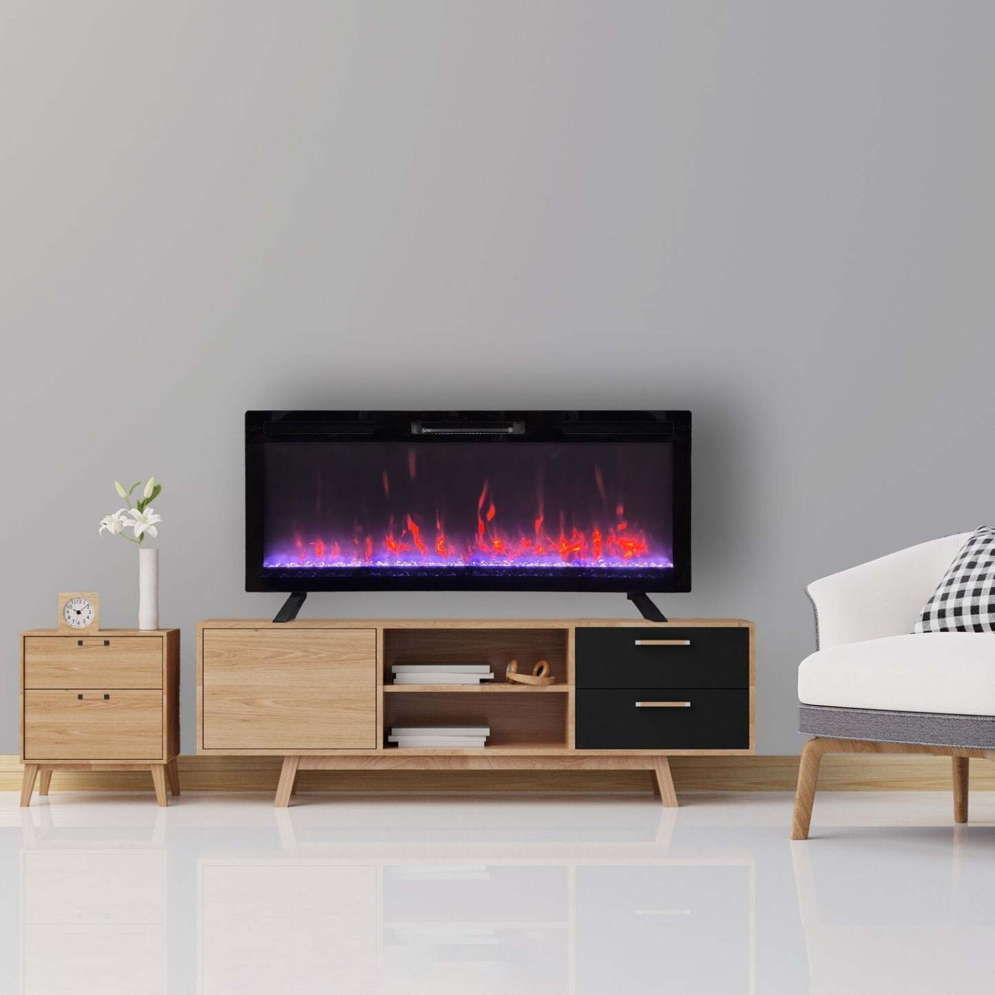 Foyer mural électrique autoportant moderne Mirage 48 - Noir | Foyer électrique moderne Mirage de 48 po - noir