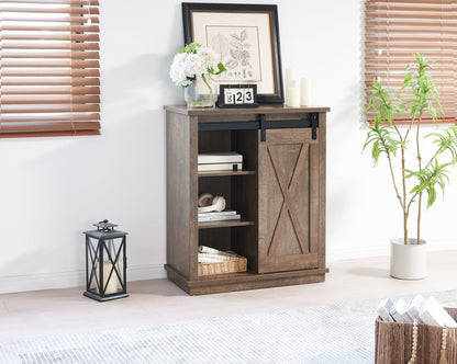 Armoire d'appoint Bristow 31" avec tablettes et porte de grange coulissante - Chêne noyer | Armoire décorative Bristow de 31 po avec tablettes et porte de grange coulissante - chêne noyer | BRIBRACC