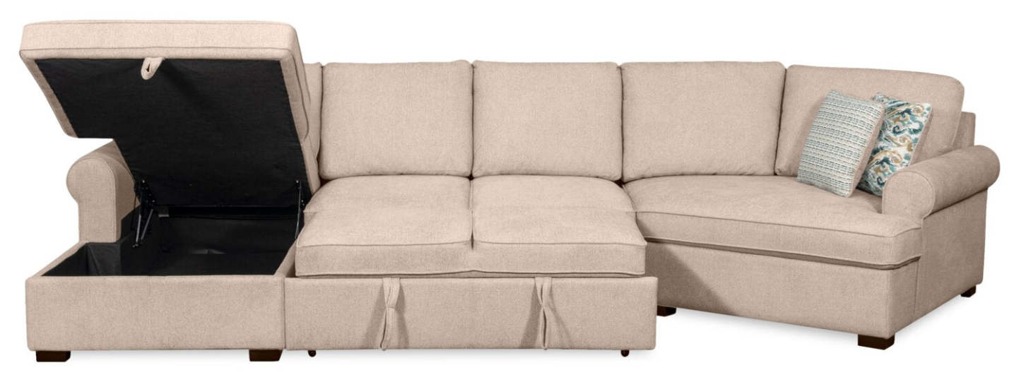 Scott Living Haven 3-Piece Right-Facing Chenille Fabric Cuddler Sleeper Sectional with Storage - Taupe | Canapé-lit sectionnel enveloppant de droite Haven de Scott Living 3 pièces en tissu de chenille avec rangement - taupe