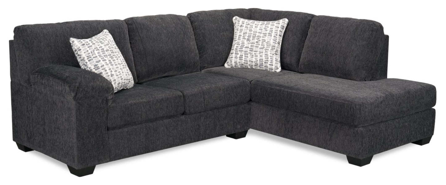Canapé sectionnel de droite Morgan 2 pièces fabriqué au Canada en tissu de chenille avec coussins décoratifs - gris