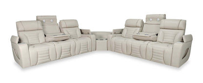 Sofa sectionnel à inclinaison électrique Zen 3 pièces en tissu d’apparence cuir avec massage et 2 consoles rabattables - abricot