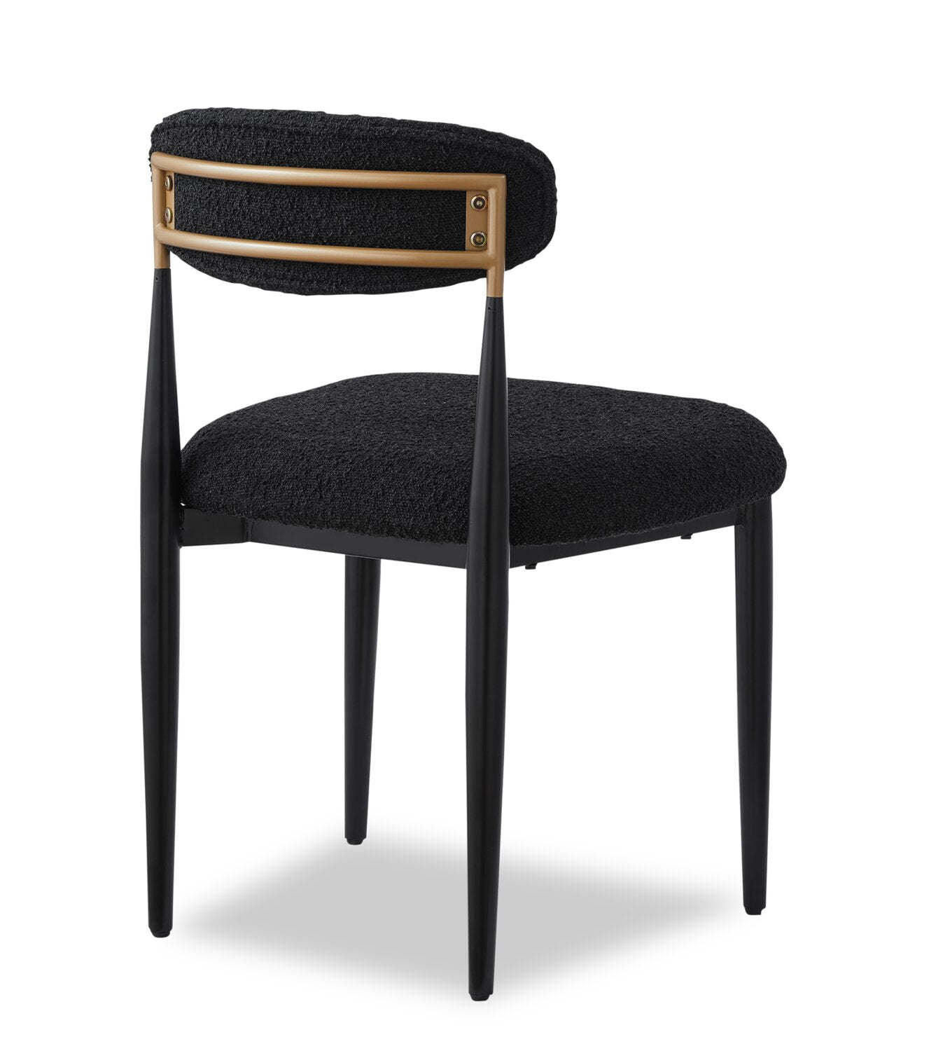 Kort &amp; Co. Chaise de salle à manger Capri avec tissu bouclé et accents dorés, métal - Noir | Chaise de salle à manger Capri de Kort &amp; Co. en métal avec tissu bouclé et touches dorées - noire