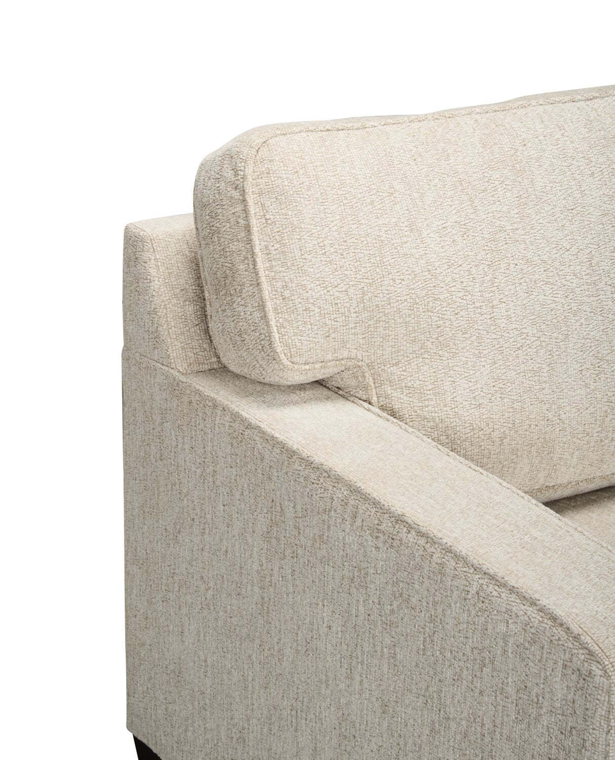 Made in Canada Lennox 35 Chenille Fabric Chair with Reversible Cushions and Track Arms - Taupe | Fauteuil Lennox de 35 po fabriqué au Canada en tissu de chenille avec coussins réversibles et accoudoirs rectilignes - taupe