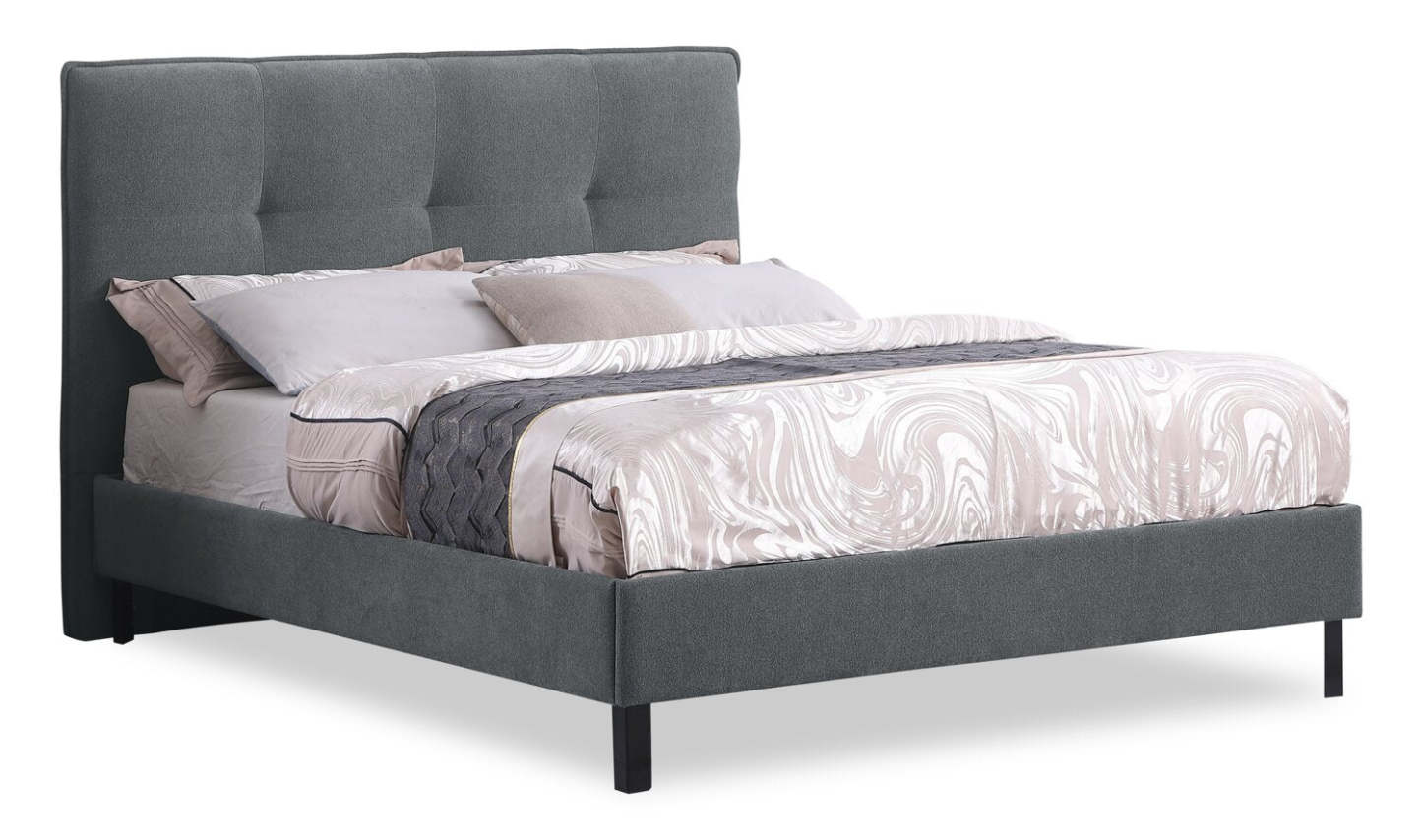 Base de lit plateforme rembourrée Amos en tissu anthracite - Pleine grandeur | Base de lit plateforme rembourrée Amos en tissu anthracite - format lit double