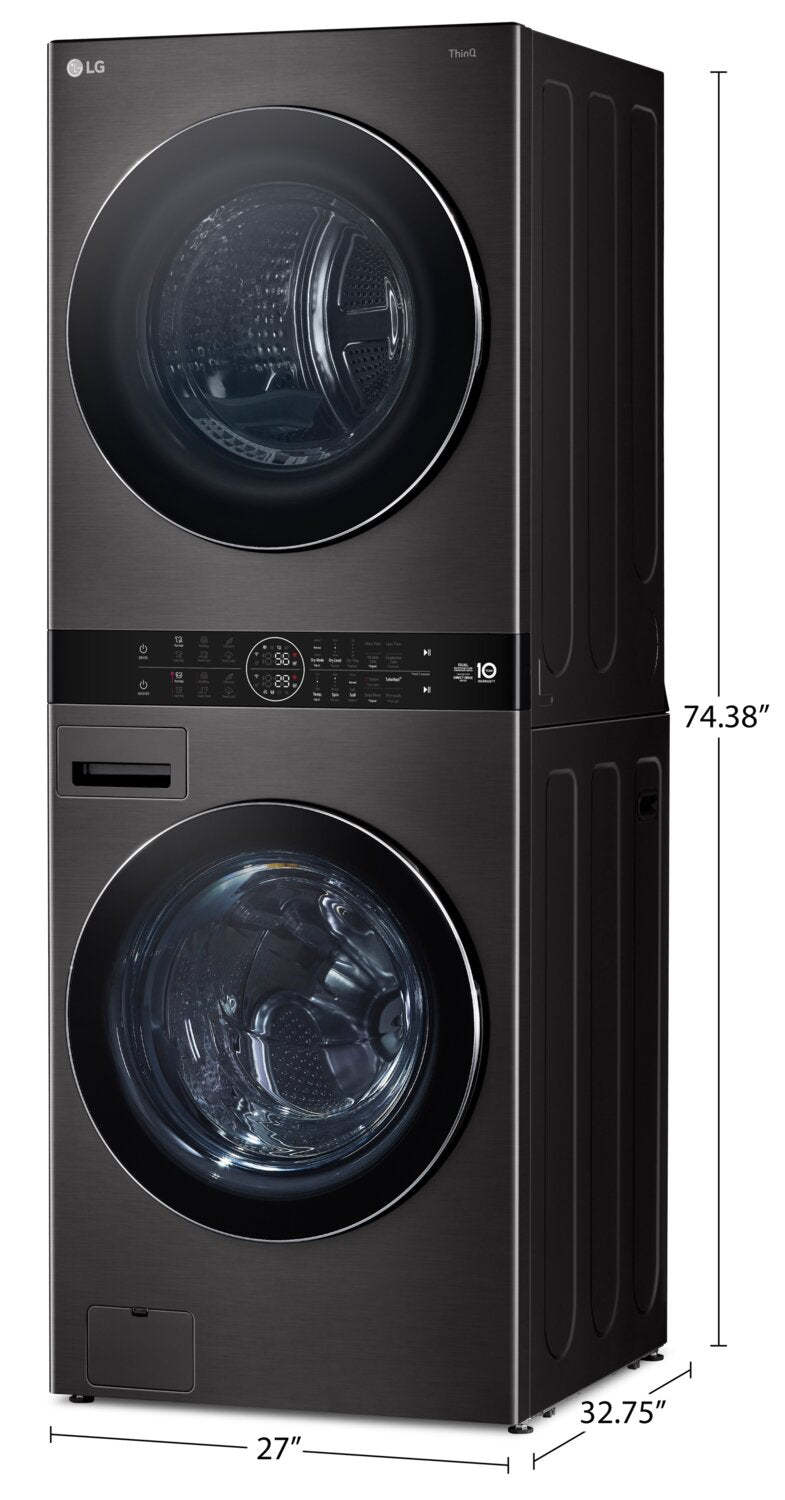 Laveuse LG 5,8/Sécheuse 7,8 Cu. Fort. Tour de lavage haute efficacité à chargement frontal™ - Acier noir - WKHC252HBA | Tour de lavage WashTowerMC haute efficacité LG à chargement frontal avec laveuse de 5,8 pi³ et séche…