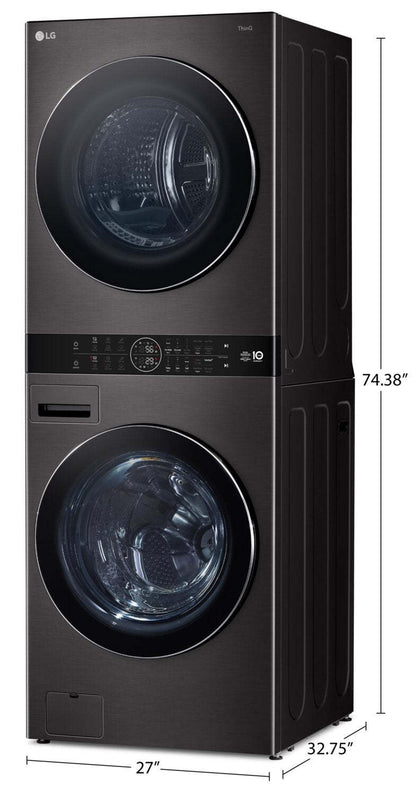 Laveuse LG 5,8/Sécheuse 7,8 Cu. Fort. Tour de lavage haute efficacité à chargement frontal™ - Acier noir - WKHC252HBA | Tour de lavage WashTowerMC haute efficacité LG à chargement frontal avec laveuse de 5,8 pi³ et séche…