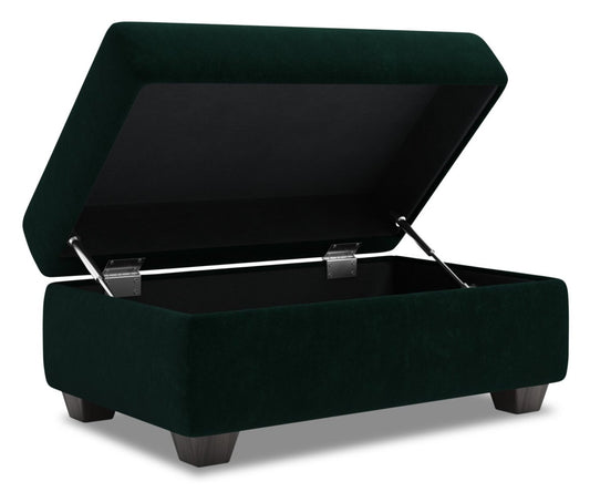 Fabriqué au Canada Pouf de rangement personnalisable The Trunk 39 en tissu de velours - vert Hunter Green | Pouf de rangement The Trunk de Sofa Lab de 39 po fabriqué au Canada en tissu de velours - vert Hunter Green | TRUN3488