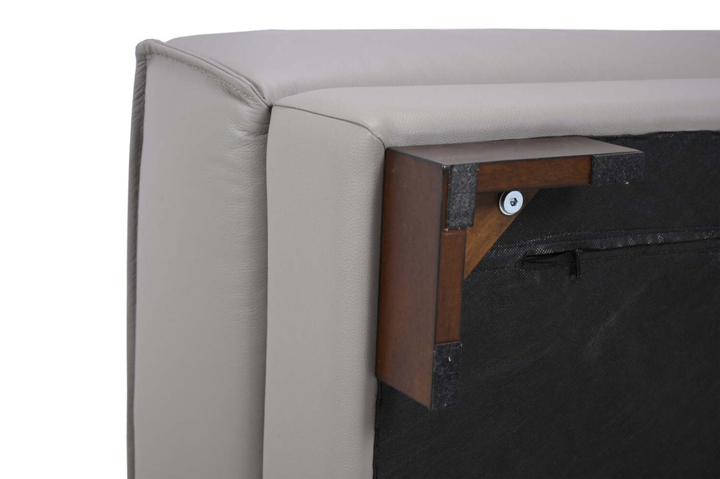 Pouf Citadel 28 en cuir véritable de première qualité avec pieds en bois - Gris | Pouf Citadel de 28 po en cuir de qualité supérieure avec pattes en bois véritable - gris