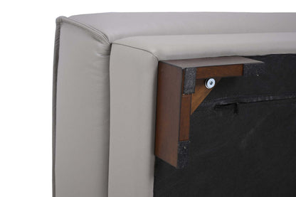 Pouf Citadel 28 en cuir véritable de première qualité avec pieds en bois - Gris | Pouf Citadel de 28 po en cuir de qualité supérieure avec pattes en bois véritable - gris