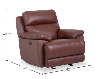 Fauteuil à inclinaison électrique Sorrento 42 en cuir véritable avec port USB - Madrid brique brun | Fauteuil inclinable électrique Sorrento de 42 po en cuir avec véritable port USB - brun brique de Madrid