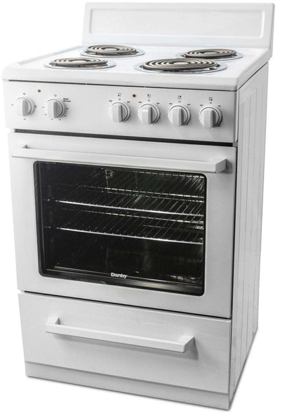 Danby 2,5 Cu. Fort. Cuisinière électrique compacte de 24 largeurs et 4 brûleurs - Blanc - DERM240WC | Cuisinière électrique Danby de 2,5 pi³ de largeur compacte de 24 po et à 4 brûleurs - blanche - DERM…