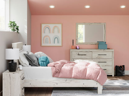 Lit à panneaux Derekson avec tête de lit et cadre pour enfants, blanc rustique - taille simple | Lit à panneaux Derekson pour enfants avec tête de lit et cadre de lit, blanc rustique - format lit simple