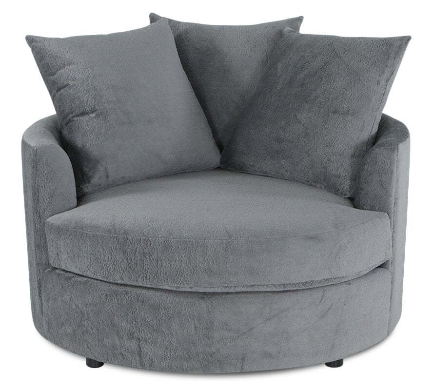 Made in Canada Grande 48 Chenille Fabric Cuddler Accent Chair - Plush Thunder Grey | Fauteuil d’appoint Cuddler Grande de 48 po fabriqué au Canada en tissu de chenille - gris Plush Thunder