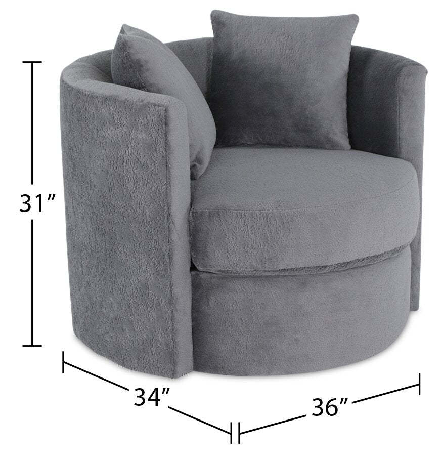 Made in Canada Petite 36 Chenille Fabric Swivel Cuddler Accent Chair - Plush Thunder Grey | Fauteuil d’appoint pivotant Cuddler Petite de 36 po fabriqué au Canada en tissu de chenille - gris Plush Thunder