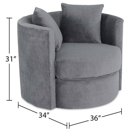 Made in Canada Petite 36 Chenille Fabric Swivel Cuddler Accent Chair - Plush Thunder Grey | Fauteuil d’appoint pivotant Cuddler Petite de 36 po fabriqué au Canada en tissu de chenille - gris Plush Thunder