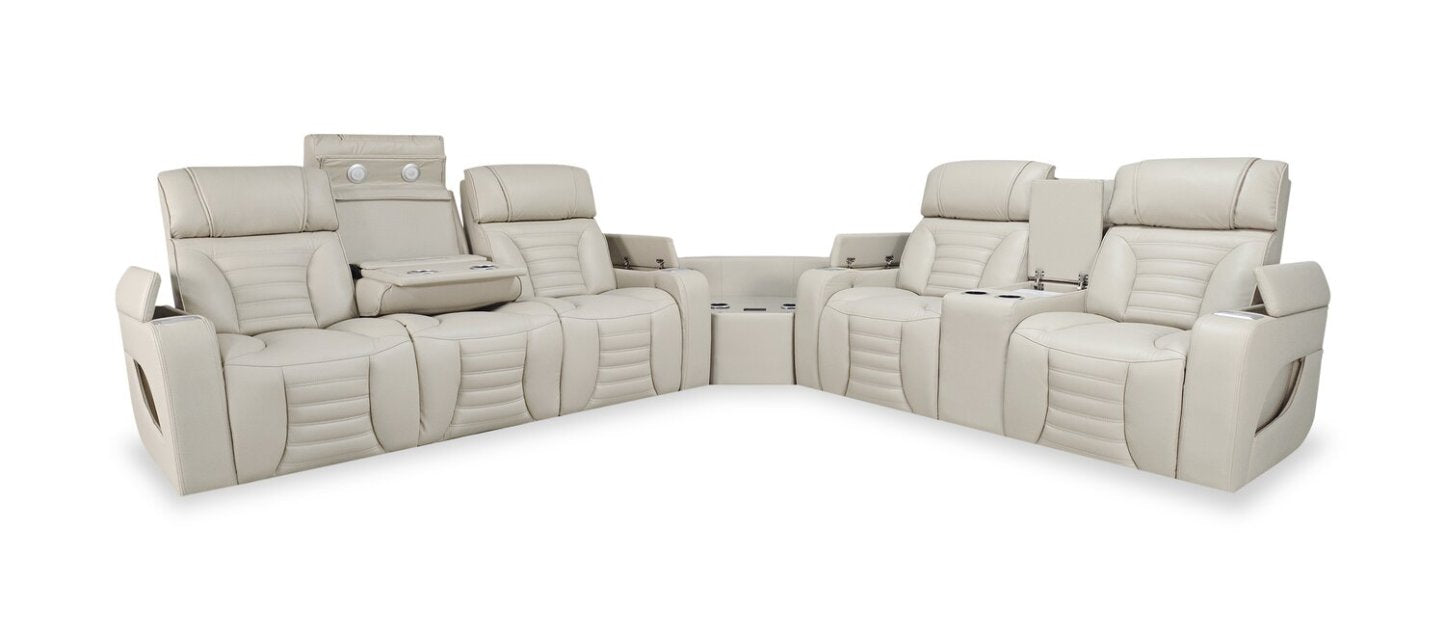 Sofa sectionnel à inclinaison électrique Zen 3 pièces en similicuir avec massage, console rabattable et compartiment réfrigéré - abricot