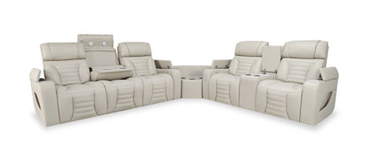 Sofa sectionnel à inclinaison électrique Zen 3 pièces en similicuir avec massage, console rabattable et compartiment réfrigéré - abricot