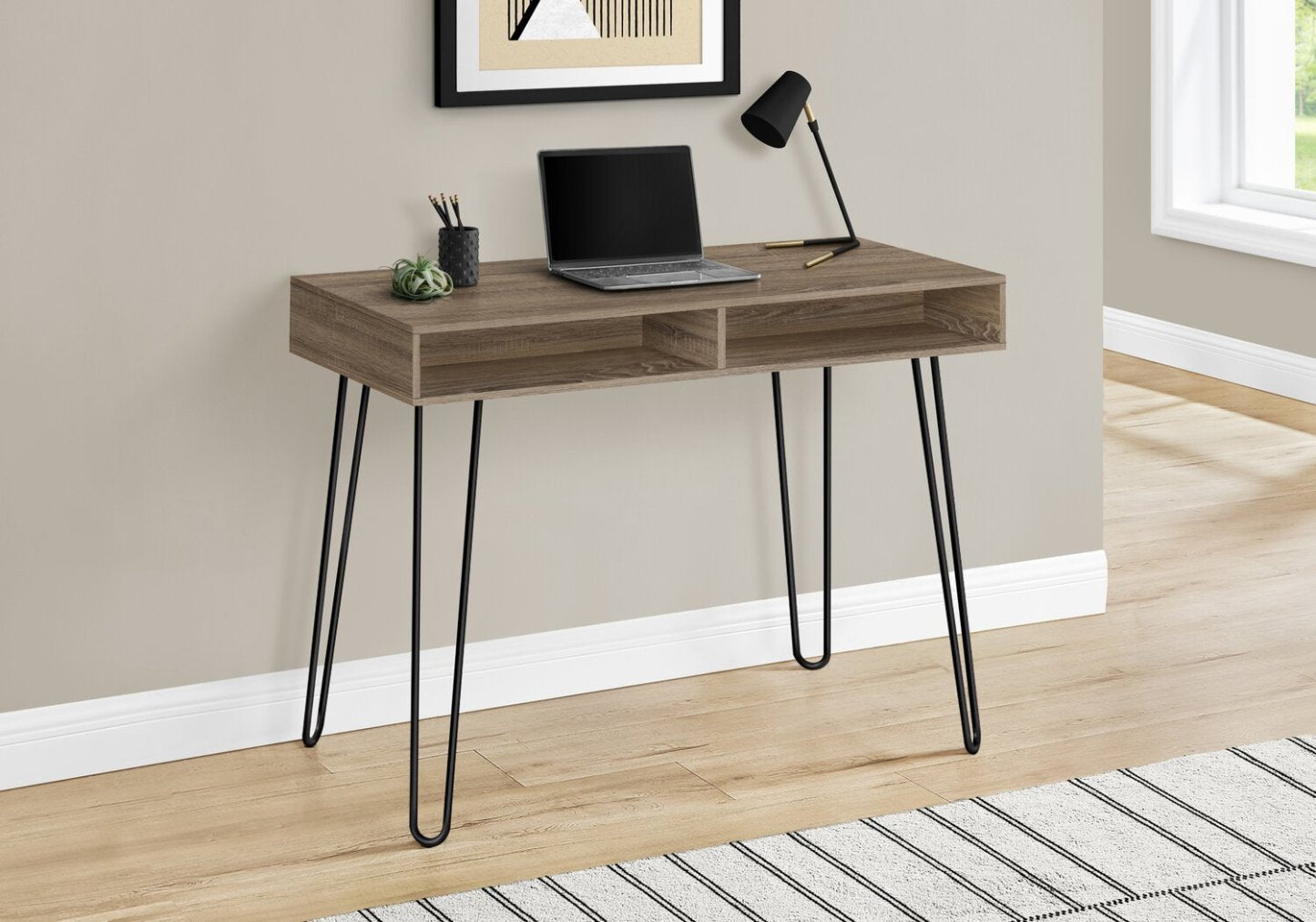 Bureau Ezra 40 avec compartiments - Taupe|Bureau Ezra de 40 po avec compartiments ouverts - taupe