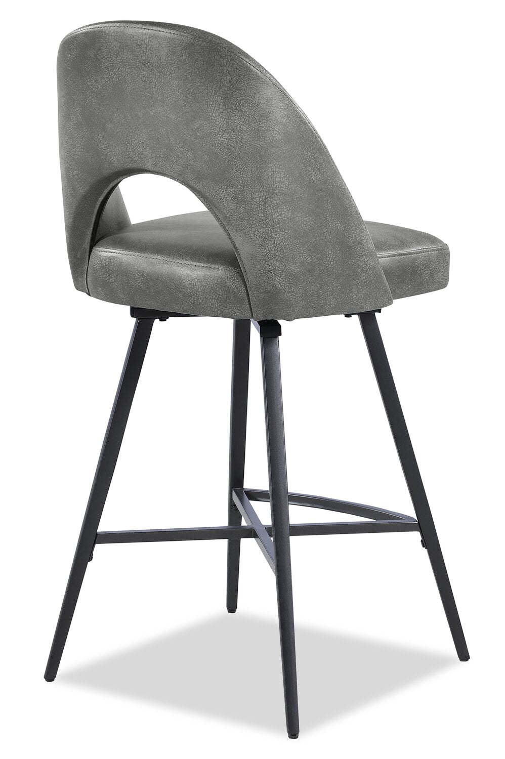 Kort &amp; Co. Tabouret à hauteur de comptoir Bay avec siège pivotant, tissu en cuir végétalien, métal - Gris | Tabouret Bay de Kort &amp; Co. de hauteur comptoir en tissu de cuir végétalien et en métal avec siège pivotant - gris