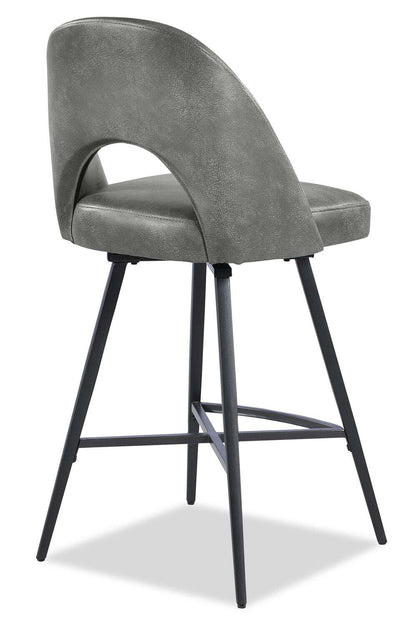 Kort &amp; Co. Tabouret à hauteur de comptoir Bay avec siège pivotant, tissu en cuir végétalien, métal - Gris | Tabouret Bay de Kort &amp; Co. de hauteur comptoir en tissu de cuir végétalien et en métal avec siège pivotant - gris