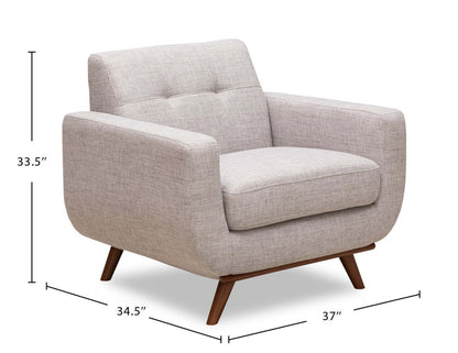 Kort &amp; Co. Fauteuil Freeman 37 po en tissu d'apparence lin avec pattes en bois et coussin de dossier capitonné - blanc colombe