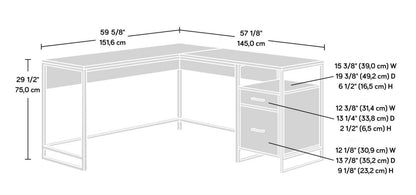 Bureau en forme de L Taryn de 59,69 po à 2 tiroirs - blanc et brun clair
