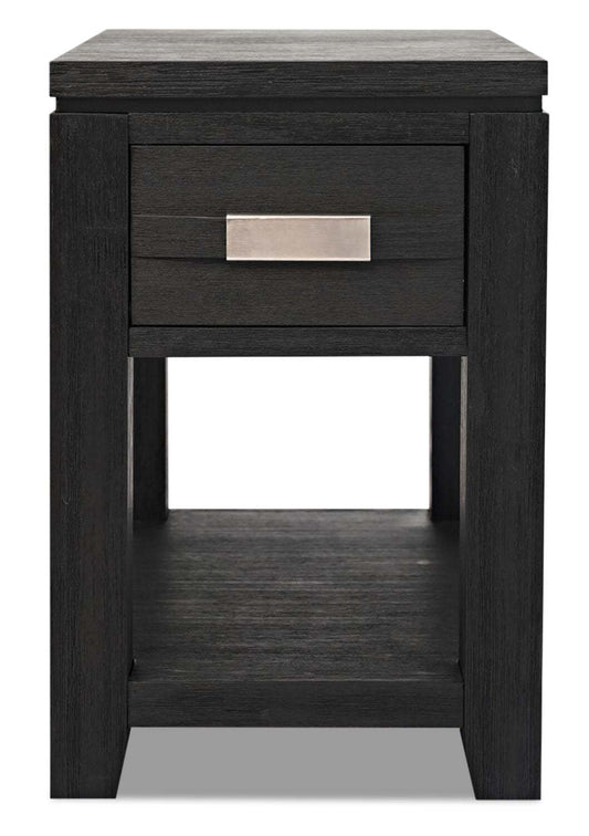 Table de chevet rustique Bronx 16 avec rangement et étagère - Bois de charbon de bois | Table de fauteuil rustique Bronx de 16 po avec rangement et tablette - bois anthracite